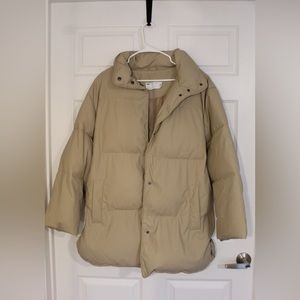ASOS DESIGN RUBBERIZED OVERSIZED PUFFER JACKET IN CAMEL